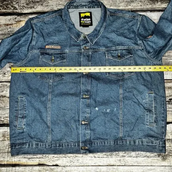 Atlas For Men Dark Blue Wash Denim Jacket Outdoors Patches Embroidered Size 4XL - Picture 10 of 14